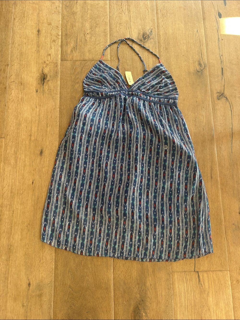 aerie Navy boho Striped  Sundress with Red Details
